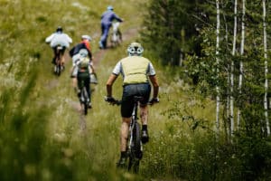 Photo of bikers backs enjoying Vail mountain biking