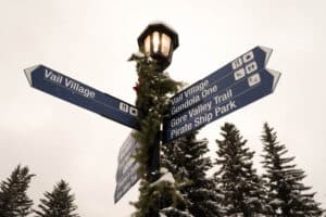 Lamp post point to different attractions in Vail: things to do in Vail for non-skiers